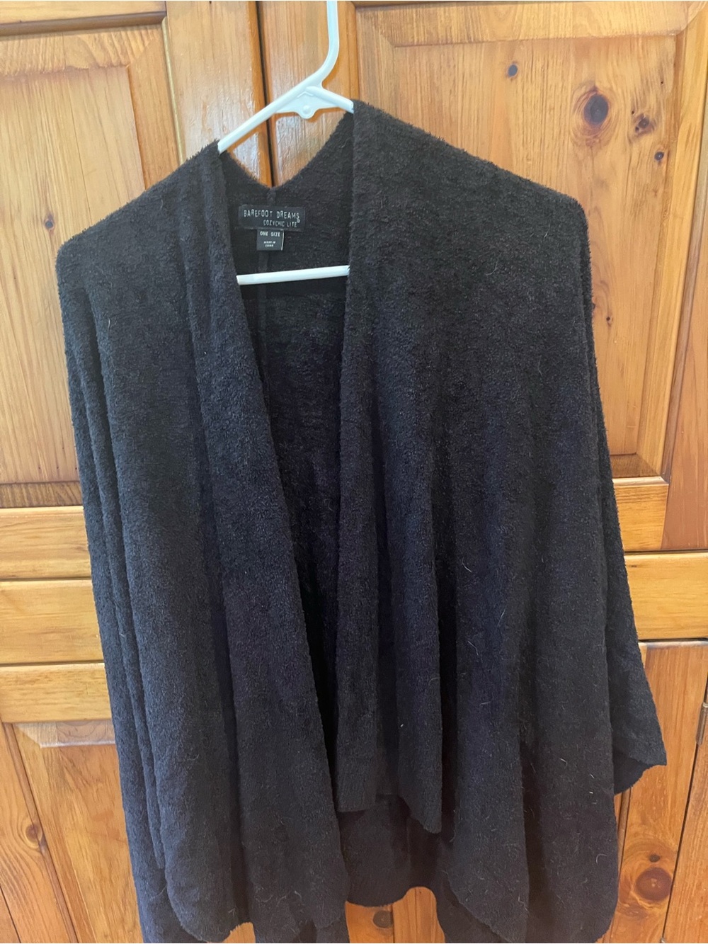 Barefoot Dreams Black Plush Open-Front Draped Poncho